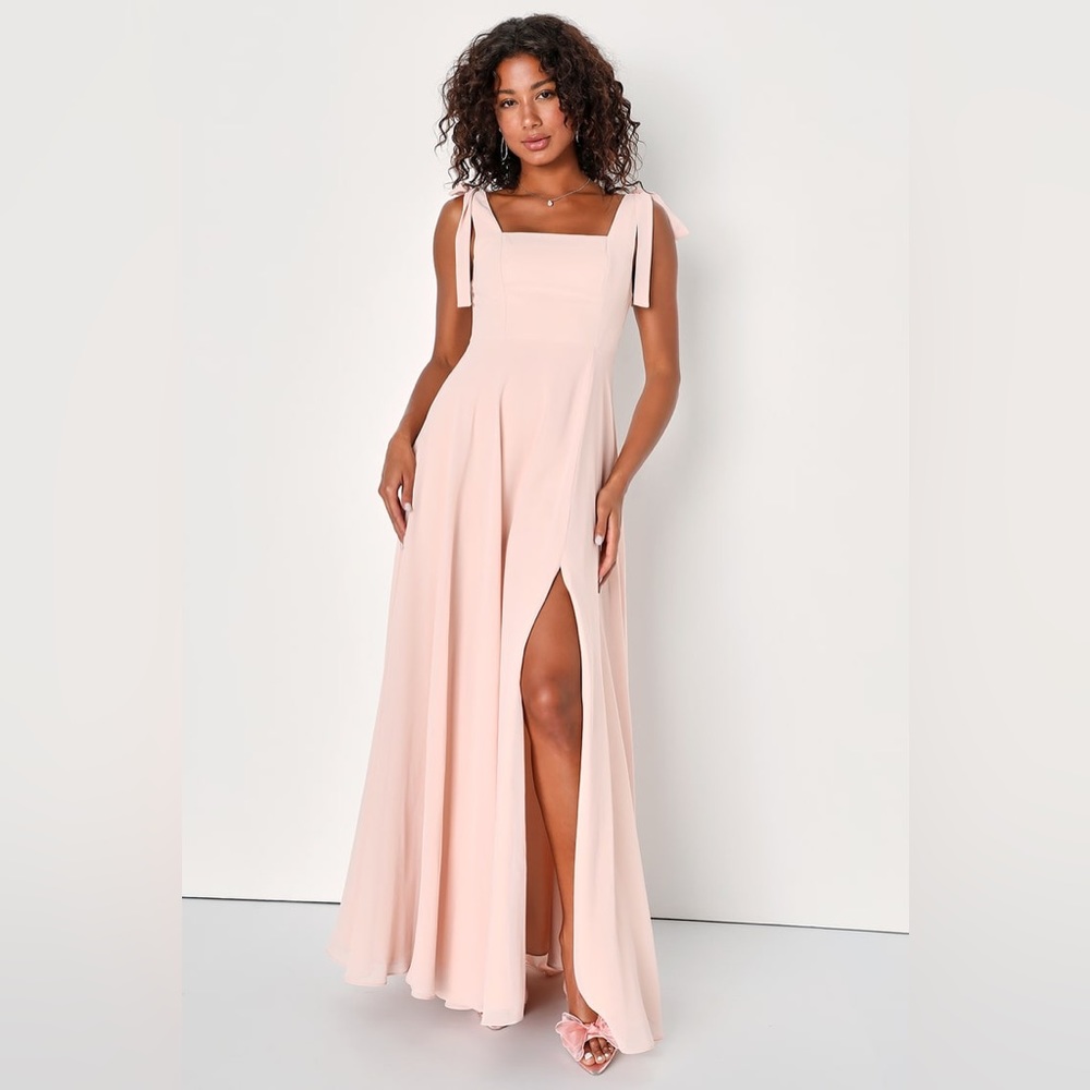 Love Me Forever Blush Tie-Strap Square Neck Maxi Dress